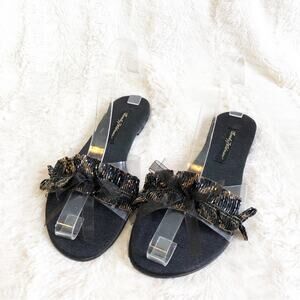 Beverly Feldman black brown beaded slip on sandals size 38 or US 7.5